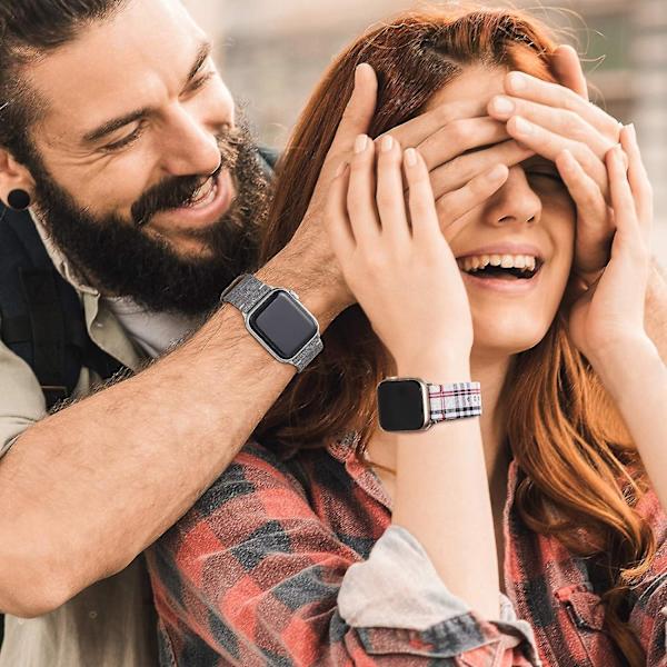 Stoffremmer Kompatible med Apple Watch 41mm 40mm 38mm, Canvasrem med Mykt Ekte Skinnfôr og Trykknapp for Apple Iwatch Series 7/6/5/