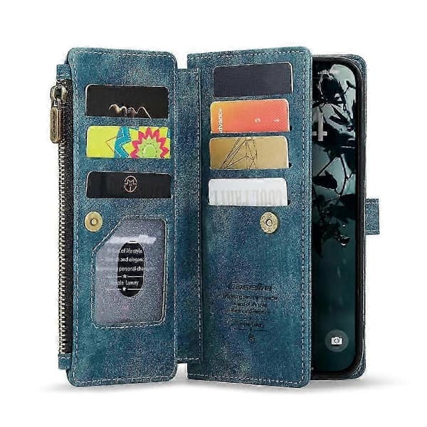 Flip Cover til iPhone 16 Plus med kortholder og rum til kørekort Blue