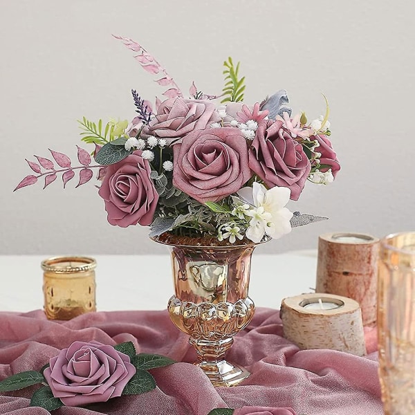 Kunstige blomster falske roser for DIY bryllupsbuketter brudedusj midtstykker fest hjemmedekorasjoner Style 3