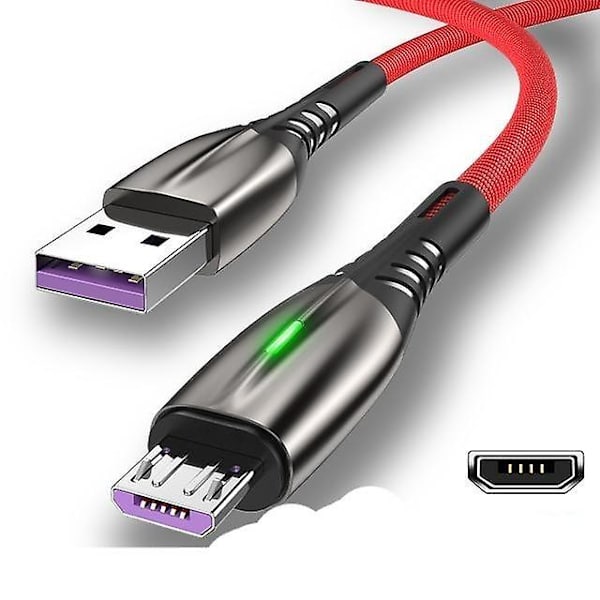 Usb Typ C Kabel Led Android Mobiltelefon Laddare Datakabel Red For Micro 1m (3.3ft)