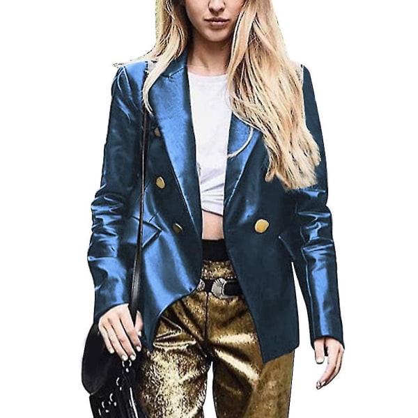Kvinnor PU Läder Blazer Jackor Långärmad Knapp Dekoration Jackor Ny 2XL C