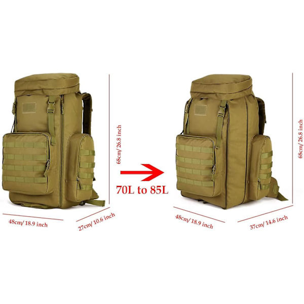 Vandringsryggsäck 70l Stor 85l Taktisk Ryggsäck Molle Militär Trekking Ryggsäck Svart