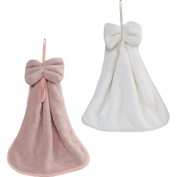 2 kpl Keittiön Korallifleece Rusetti Pyyhe/Imukykyinen Pyyhe/Riippuva Pyyhe/Käsipyyhe, Imukykyinen Pyyhe, Yksi Koko Pink*White