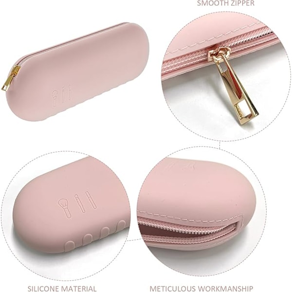 1 rosa kosmetisk väska i silikon, bekväm resesminkväska, makeupväska, makeupborstförvaring, lämplig för resor och affärsresor, Rosa