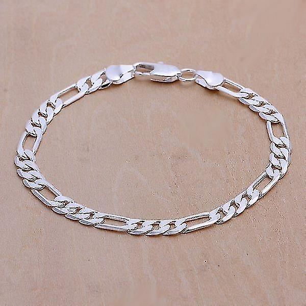 Smycken 925 Sterling Silver 6mm Platt Sidovägs Kedjebracelett För Unisex Man Kvinnor Present