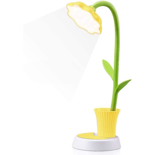Børne Skrivebordslampe - Kreativ Genopladelig Skrivebordslampe Led Øjenbeskyttelse Touch Sensor Bordlampe Dæmpbar Sengelampe Med Penneholder (gul)