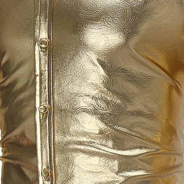 Herr glänsande slim fit långärmad nattklubbskjortor Silver XL