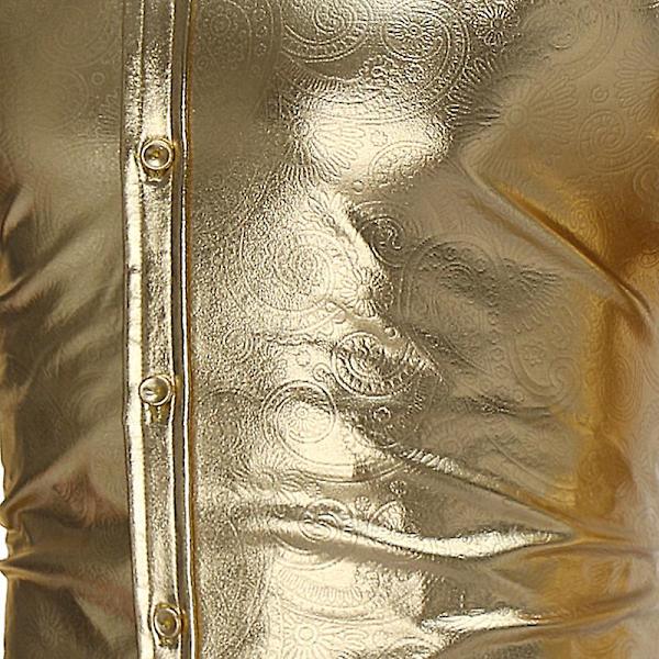 Miesten kiiltävät slim fit -pitkähihaiset yökerhopaidat Silver XL