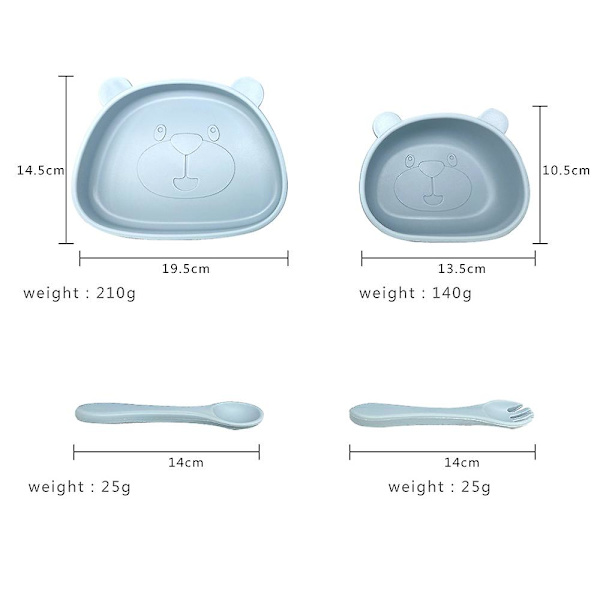 Børne Silikone Dyr Sugekop Tallerken, Sugekop Baby Skål & Baby Skeer Til Småbørn Grey blue