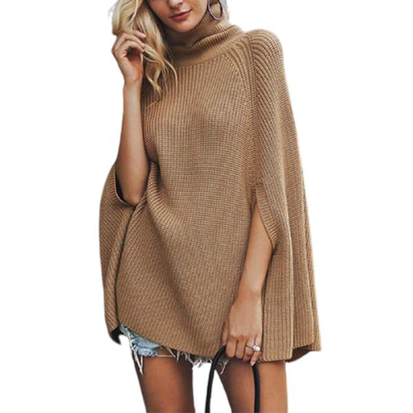 Kvinnors Modekappa Toppar Med Hög Krage Basic Daglig Stickning Tröja Cape Stil S Camel