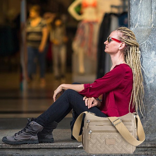 Kvinnor Crossbody Väska Multi-ficka Nylon Vattentät Lätt Casual Axelväska Handväska Portfölj Khaki