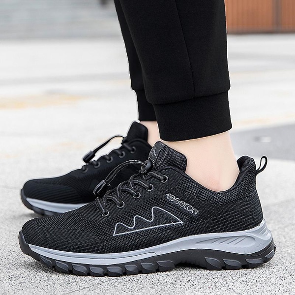 Løpesko for menn og kvinner, lette og pustende gåsko, atletiske motesneakers 3D212 Black EU 41