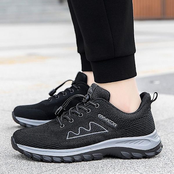 Løpesko for menn og kvinner, lette og pustende gåsko, atletiske motesneakers 3D212 Black EU 44