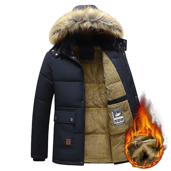 Vinterfrakke til mænd Varm Parka Jakke med Aftagelig Hætte Navy M