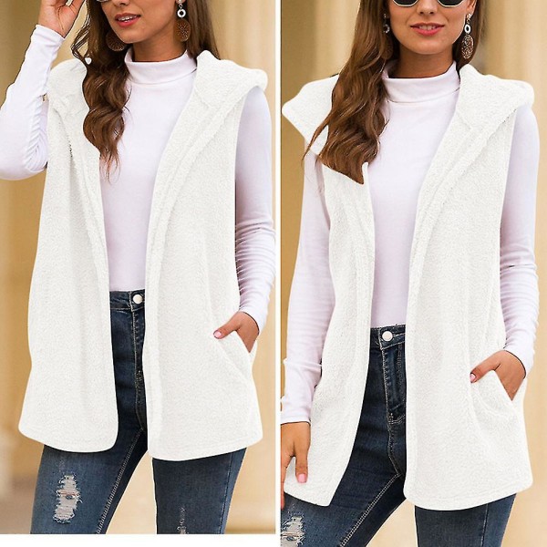 Kvinnor Plysch Hoodied Väst Casual Vinter Höst Varm Ytterkläder Solid Coat Ny S C