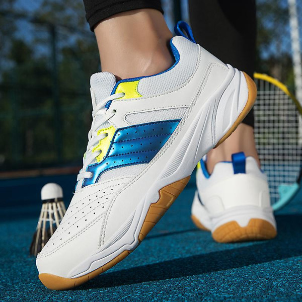 Herre Dame Letvægts Sneaker Mode Indendørs Baneksko Egnet Til Badminton 3Da1020 WhiteBlue EU 44