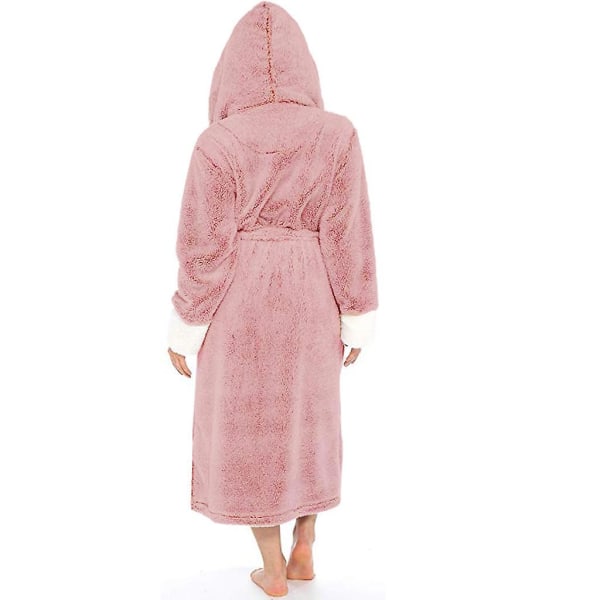 Badrock i fleece, mjuk morgonrock för damer, luva, fluffig handduk lång badrock Pink M