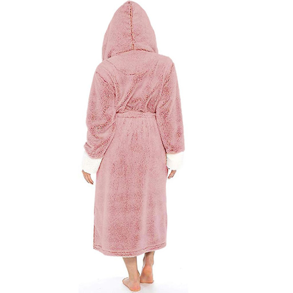 Fleece Badekåbe Dame Blød Morgenkåbe Hætte Fluffy Frotte Lang Badekåbe Pink 4XL