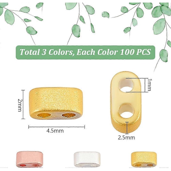 300 st 3 Färger Halva Tila Pärlor 4,5x2x2,5mm Syntetisk Hematit Platta Hantverkspärlor 2-Hålspärlor Frostade Japanska Lösa Distanspärlor för DIY Stapelbara Smycken