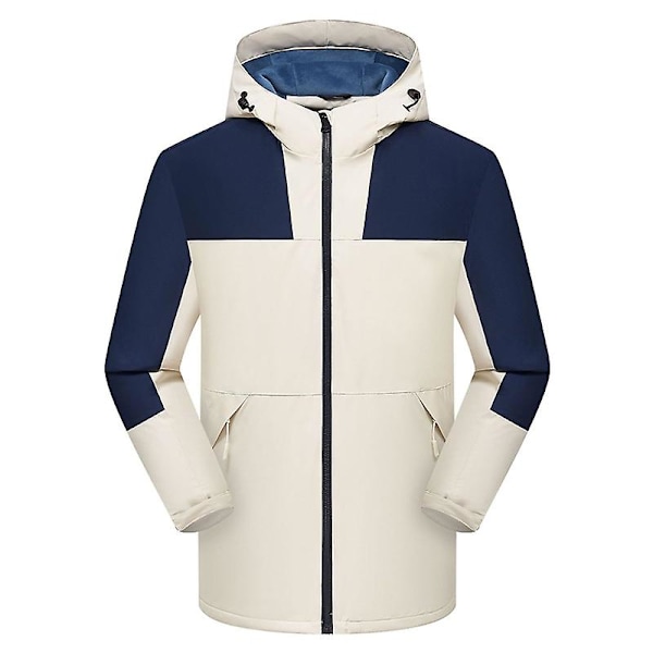 Vindtæt og vandtæt herrejakke med hætte, tyk, vandtæt og varm jakke White XL