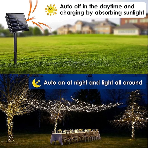 Solcelle Lyslenke Utendørs - 22m 200 LED Vanntett Solcelle Julelys, 8 Lysmoduser Dekorative Lys For Hage, Terrasse, Gjerde, Chris