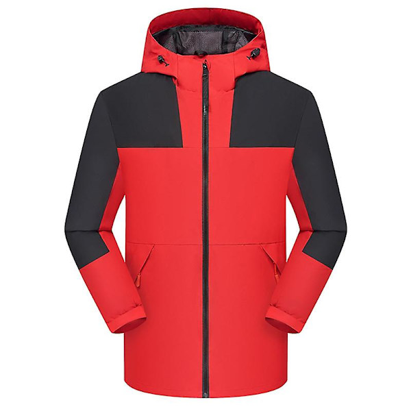 Vindtæt og vandtæt herrejakke med hætte, tyk, vandtæt og varm jakke Red XL