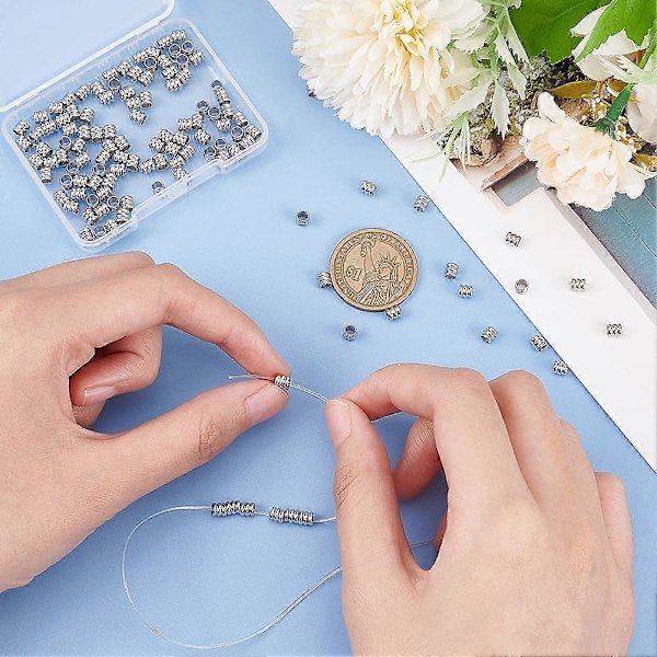 120 st Groove Spacer Pärlor Rostfritt Stål Kolonn Pärlor Snodd Pärlor 2,8 mm Stort Hål Spacer Pärlor för DIY Armband Halsband Smycken Tillverkning