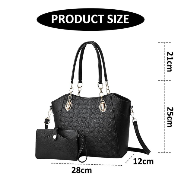 Ny PU-skinnveske med stor kapasitet, tote bag og kjedeskulderveske for kvinner black