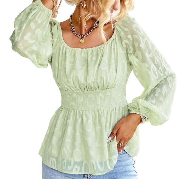 Ensfarget Langermet Topp 4 Størrelser Velg S/m/l/xl Passer For Kvinner Hverdagslig Bruk S Light Green