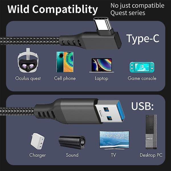 Link-kabel kompatibel med Oculus Quest 2 USB-C / USB-A