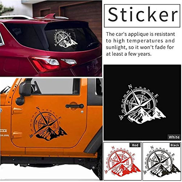 Circulor 1 stk 3D Bilmærkat Kompas Rose Naviger Bjerg 4x4 Offroad Vinylmærkat Bilmærkat Black