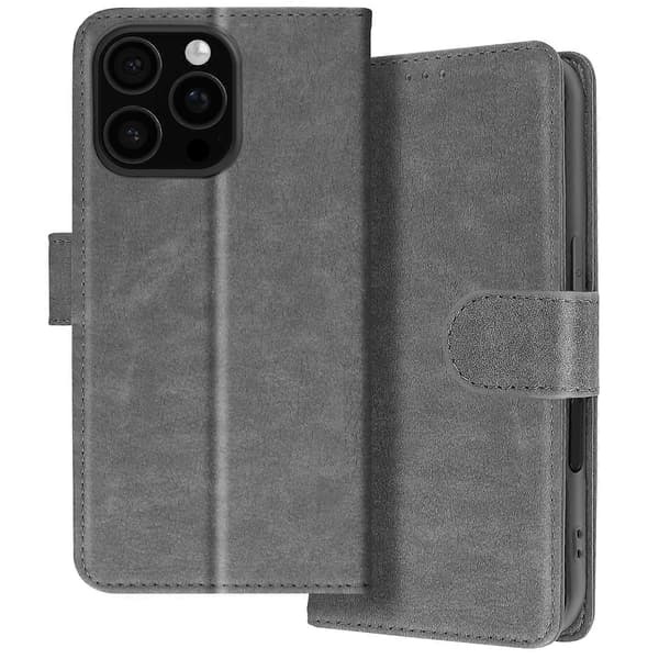 Kotelo iPhone 16 Pro Clapet Lompakko ja Videoteline, Harmaa