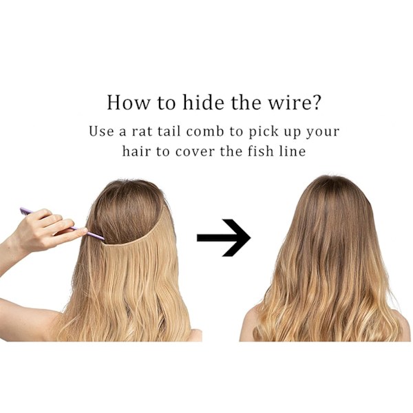 1 stk. Lang Krøllete Bølgete, Hår Parykk Extensions Justerbar Lang Bølgete Hårforlengelse Syntetisk Parykk Oppgradering i Hårdeler Usynlig Tråd Svarte Hår Extensions 1B 22inch
