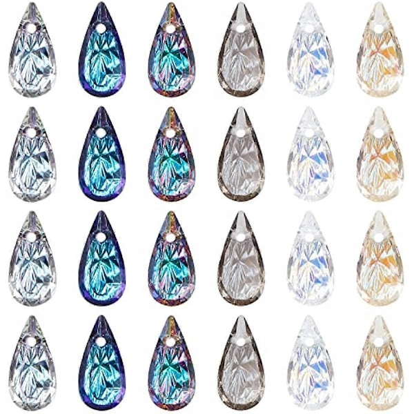 24 stk. Dråbeformede Krystaller Charms Facetterede Glasperler Lysekrone Rhinestone Vedhæng Dele Perler Guirlande Hængende Perleforhæng til Bryllup Hjem Bord P