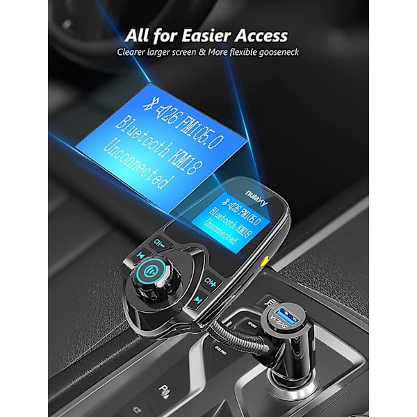 Trådlös Bluetooth FM-sändare för bilradioadapter Bilsats med 1,44-tums display Stödjer Tf/sd-kort och USB-billaddare för alla smartphones Ljud P