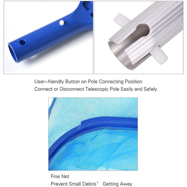 Svømmebasseng Skimmer Nett Sett Inkluderer 1 stk Dyp Løvskimmer Nett 1 stk Løvrake Med Mesh Nettpose 1 stk Teleskopisk Aluminiumsstang Rengjøringsverktøy For
