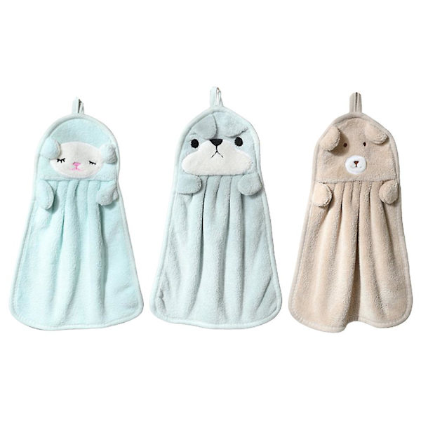 Söta handdukar, badrumshanddukar med hängande ringar, kök, badrum, sovrum mikrofiber korall sammet absorberande handdukar Set4