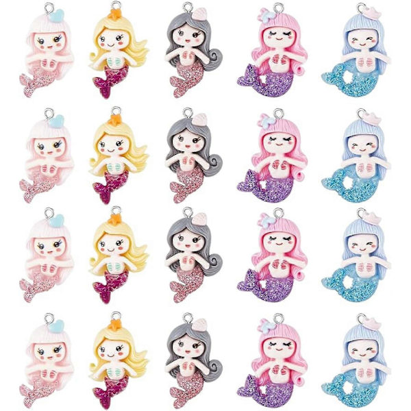 20 stk. Havfrue Vedhæng Resin Charms Havfrue Uigennemsigtige Resin Vedhæng Flatback Resin Charms til DIY Smykkefremstilling Findings Kit