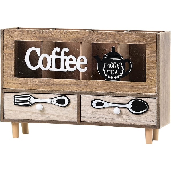 Skrivbordsfack Förvaringslåda med låda Retro organizer Liten köksredskapshållare i trä Bänkskiva Coffee