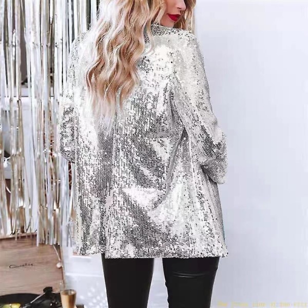 Kvinders Sequinjakke, Glitter Sparkle Casual Langærmet Blazer Frakke Pink M