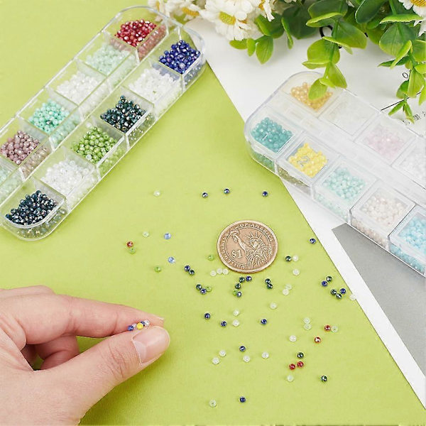 3840 stk. 2 mm Facetterede Glasperler Tråde 24 Farver AB Farve Elektroplet Briolette Rondelle Krystalperler Tjekkiske Facetterede Perler til Halskæde Armbånd Je