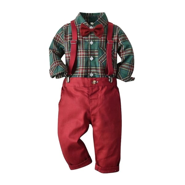 Pojkkostym för småbarn, Gentleman Plaid Outfits Suit Set Red 110cm