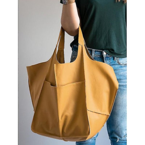 Damstor Pu-läder Satchel Handväska Arbetsväska Axelväskor Handväska Mjuk Crossbody Överdimensionerad Väska Yellow
