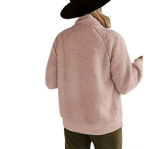 Dam vinter långärmad jacka kappa fickor varm fleece Pink 2XL