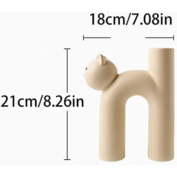 Keramiske vaser til boligindretning, 21 cm sød rørformet kat dekorativ vase, blomstervase sød vase, vase til kunsthåndværk, tørret blomsterrumsindretning, gul