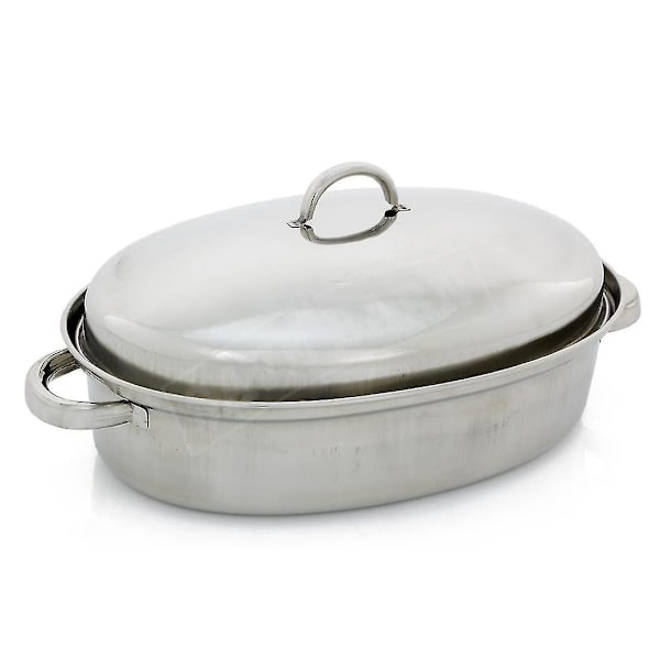 42cm Rostpan i rostfritt stål med oval form och kupolformat lock
