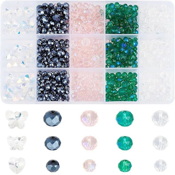 970 st. Glaspärlor Smyckestillverkningssats Kristall Facetterade Distanspärlor Glas Fjärilspärlor Blandade Färger Hjärta Galvaniserad Hängande Berlocker för