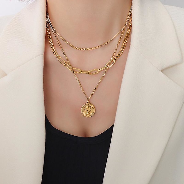 18k Gullbelagt Perle/trombone/hjerteform/krystallperler/tykk Kubansk/o Kabel Gull Lenke Choker Halskjeder For Kvinner Jenter