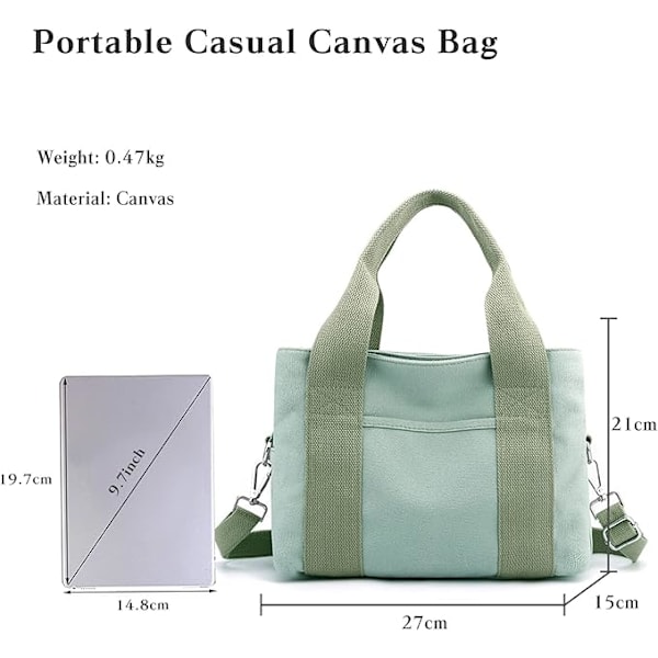 Canvas skuldertaske lille mulepose til kvinder afslappet tophåndtag taske flere lommer crossbody taske damer messenger taske grøn