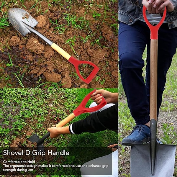 D-spadehandtak indre diameter på 3,2 cm/1,26\" erstatningsspadehandtak i plast for graving og oppriving (rød)